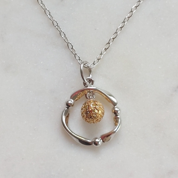 Silver Necklace with Gold Ball - Picture 4 of 9